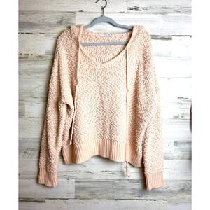 Spencer & Ella Women’s M/L Light Pink Textured Hooded Sweatshirt Sweater NEW